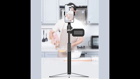 Selfie Stick Tripod, with Light, Detachable Bluetooth Remote & 6 Levels of Height Adjustment