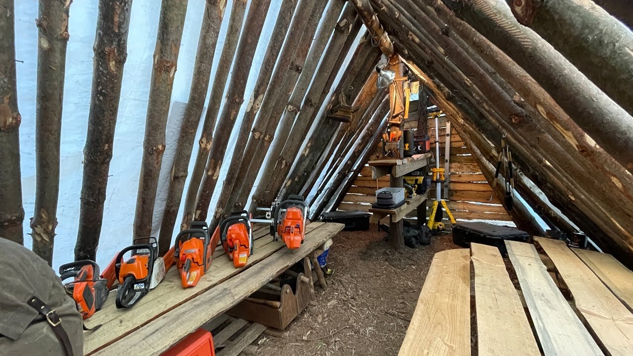 EP13_ Inside my 30 foot long cabin building shelter. Bonus Episode!