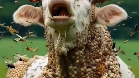 Cow covered in honeycomb like millions bee's save by rescue team