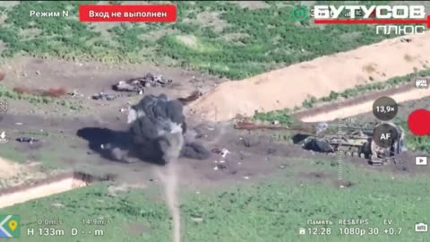 Russian Soldier On Motorbike Drives into a Minefield Barrier