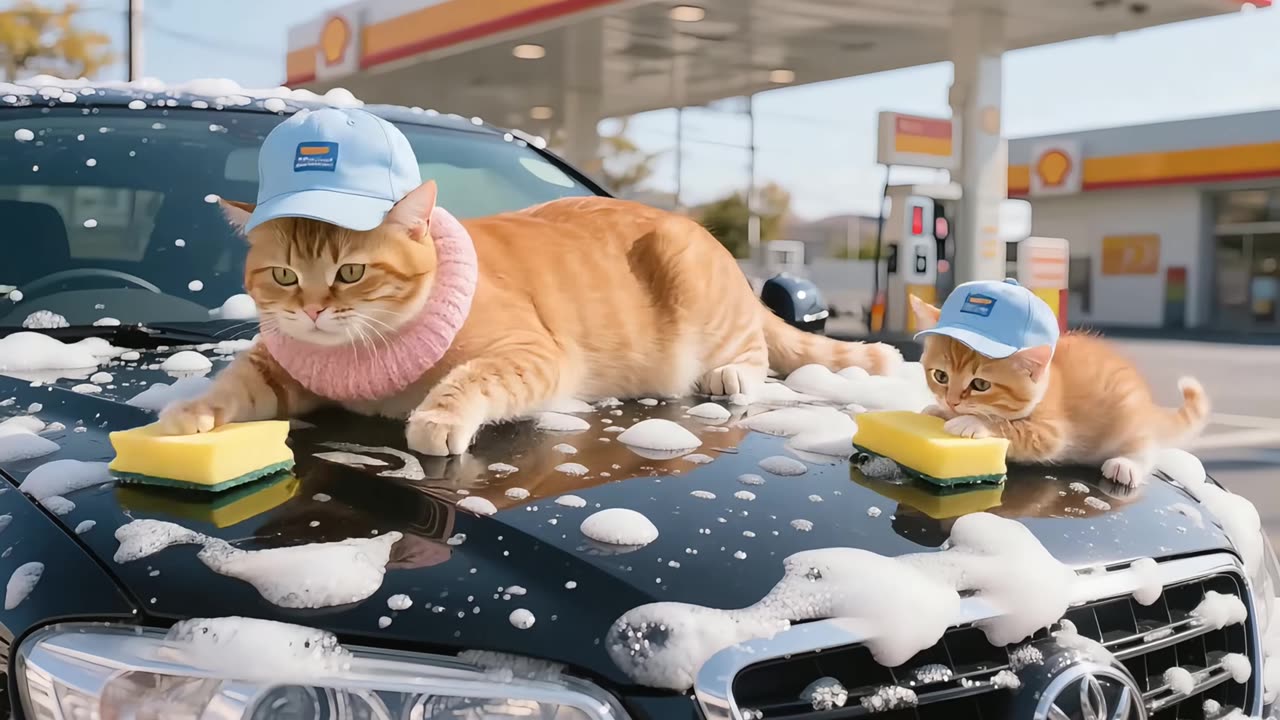 Tiger-Hat Kitten Wears Work Cap to Refuel, Stops Driver from Smoking