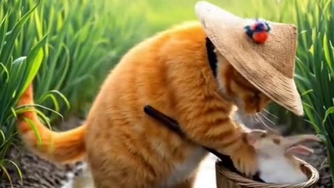 Cat Takes Care of Bunny 🐱🐰💖 | Heartwarming AI Short Video