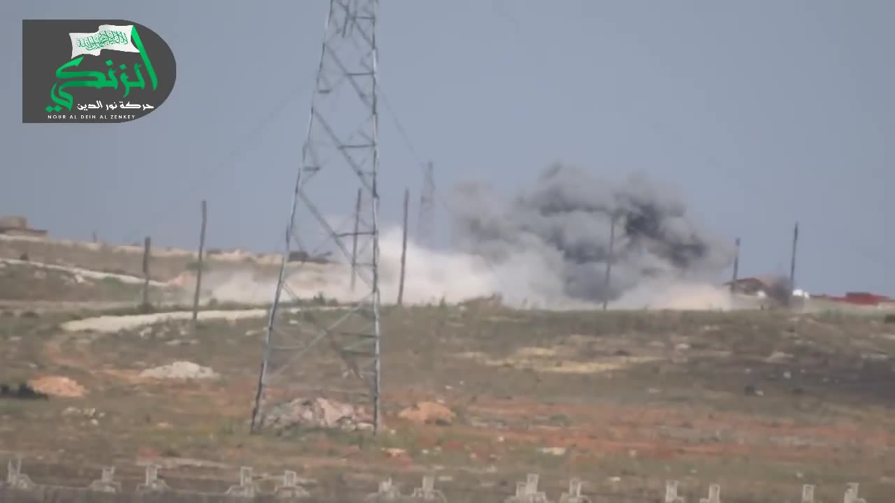 Syrian War Aleppo governate, rebel T-55 shoots at regime BMP-1 (Nour al-Din al-Zenki Movement)