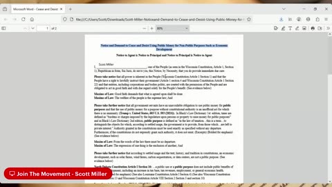 Notice and Demand to Cease and Desist Using Public Money for Non-Public Purposes Such as Economic Development