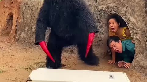 Gorilla Attacked Us! We Hid Inside a Cave! 😱🦍 #GorillaAttack #FunnyReaction #RumbleExclusive