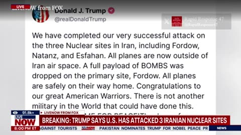 BREAKING: U.S. has bombed three Iranian nuclear sites, President Trump says | LiveNOW from FOX