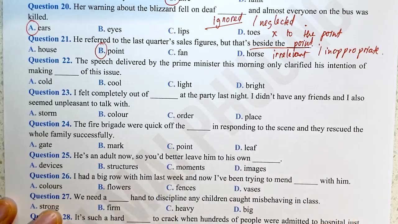2 Bộ câu hỏi IDIOMs trọng tâm dễ trúng tủ Buổi 1