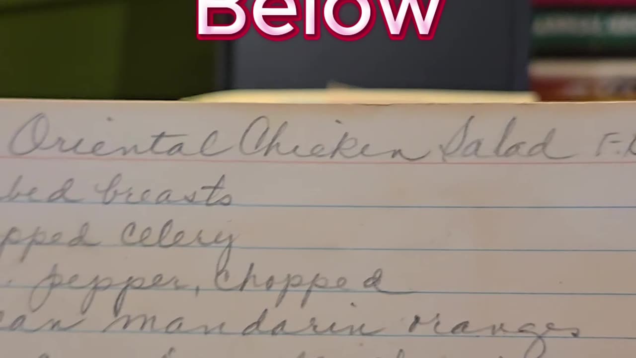 Recipe for Oriental Chicken Salad Handwritten recipe card