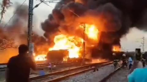 Fires in train crude oil tankers..