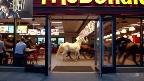 Outtake #1,116 Of Over 10 Horses Roam Around A McDonald's Restaurant Fake Funny Parody Video