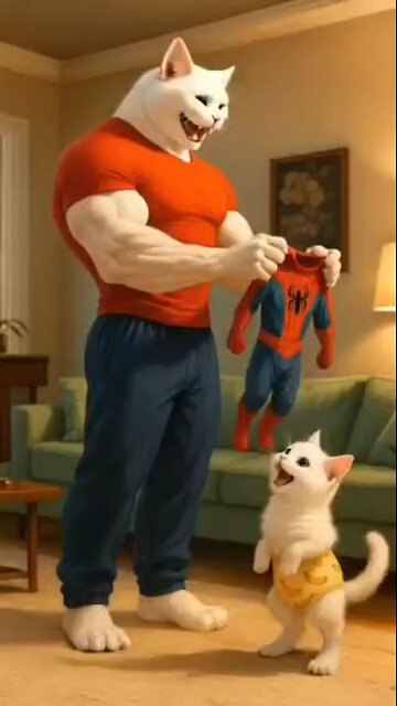 The kitten faces the dangerous robot to save the city