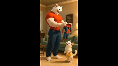 The kitten faces the dangerous robot to save the city