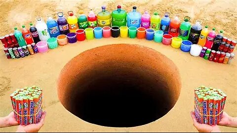 Big Balloons of Coca-Cola, Fanta, Chupa Chups, Mirinda, Monster vs Mentos in three holes Underground