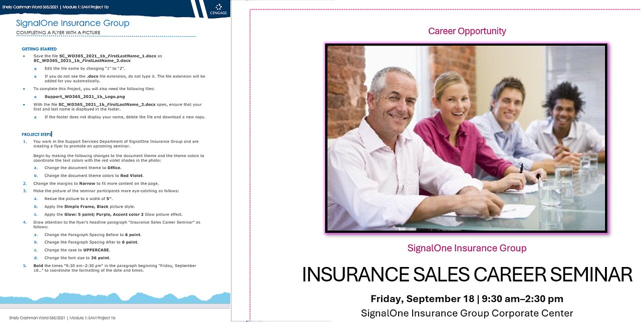 Shelly Cashman Word 365/2021 | Module 1: SAM Project 1b | SignalOne Insurance Group - Update 2025