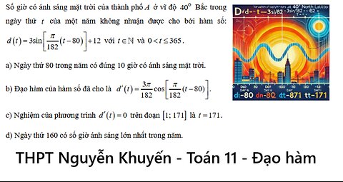 THPT Nguyễn Khuyến: Số giờ có ánh sáng mặt trời của thành phốA ở vĩ độo 40o Bắc trong ngày thứ t