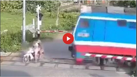 Another one. They thought they could beat the train. Crossing arms down. Whistle blowing