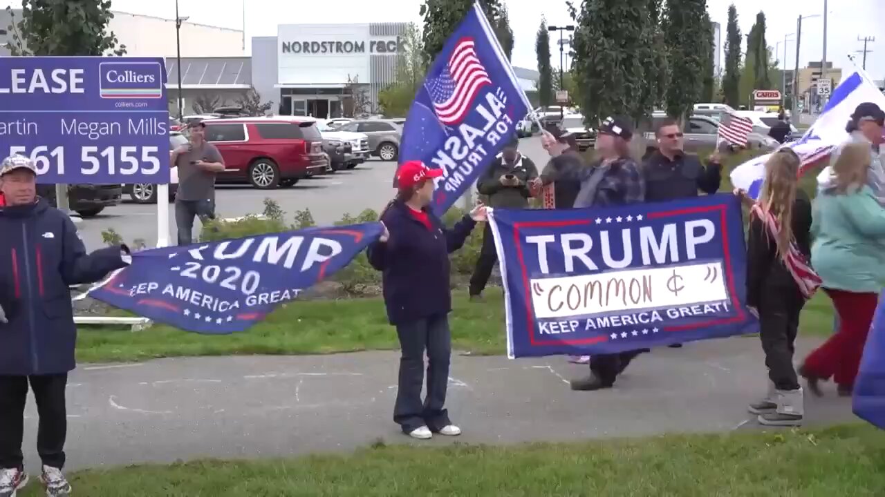 Trump supporters line the streets of Anchorage