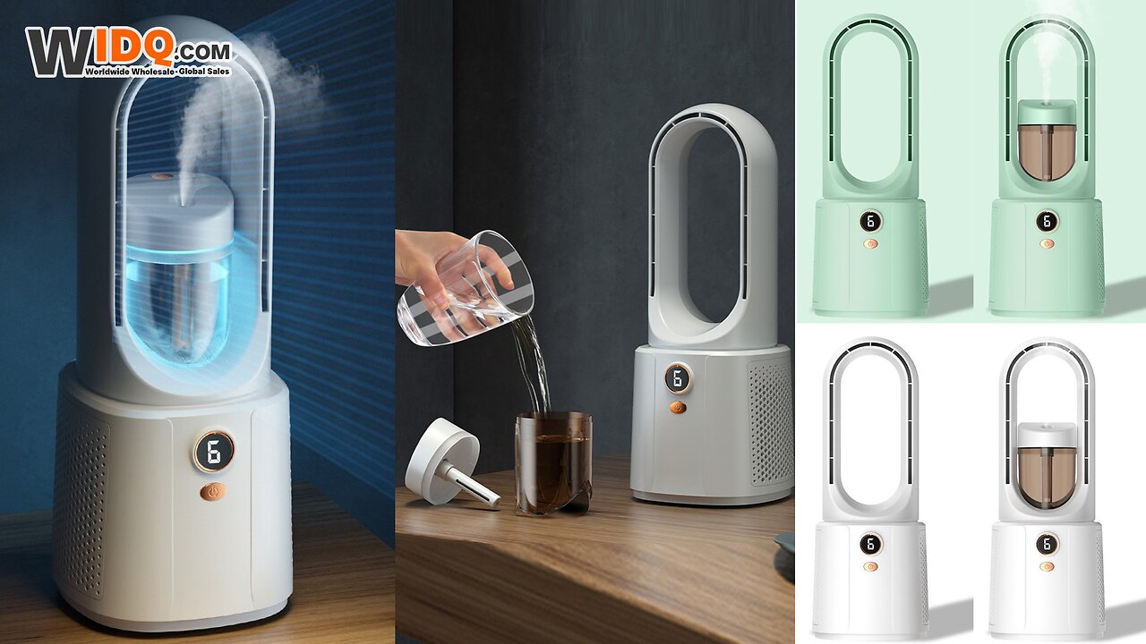🌬️ Cool + Hydrate Anywhere! 2-in-1 Bladeless Fan & Humidifier Combo 🌀
