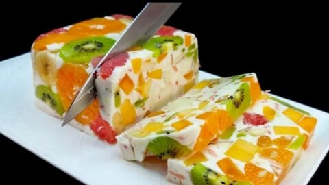 Only milk & fruit ! Healthy & delicious desert without gelatin & bake in 5 minutes ❤️💕🤗