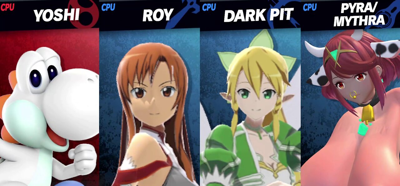 White Yoshi vs Asuna & Leafa & Cow Pyra/Mythra [MAKI Member Request NSFW Rumble Exclusive]