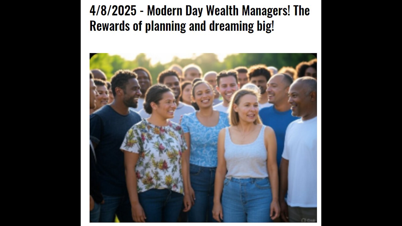 4/8/2025 - Modern Day Wealth Managers! The Rewards of planning and dreaming big!
