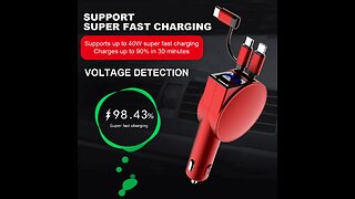 Car Charger Adapter Telescopic Cord 60W 3 in 1 Dual Port