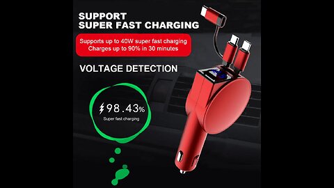 Car Charger Adapter Telescopic Cord 60W 3 in 1 Dual Port