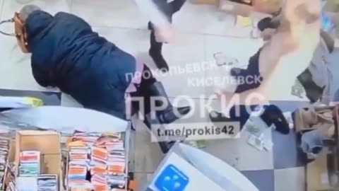Former Russian Soldier Staps Babushka at Doller Store