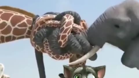 Giraffe Vs Elephant fight for Water