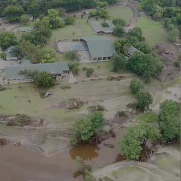 Aerial view of Camp Mystic and Heart O' the Hills camp post-flooding