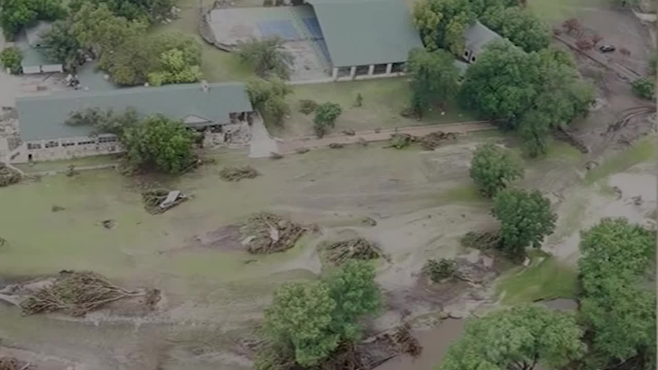 Aerial view of Camp Mystic and Heart O' the Hills camp post-flooding