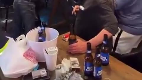 Biker gang beats man for not paying his bar tab.
