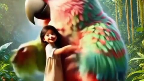 Beautiful animals loving little girl