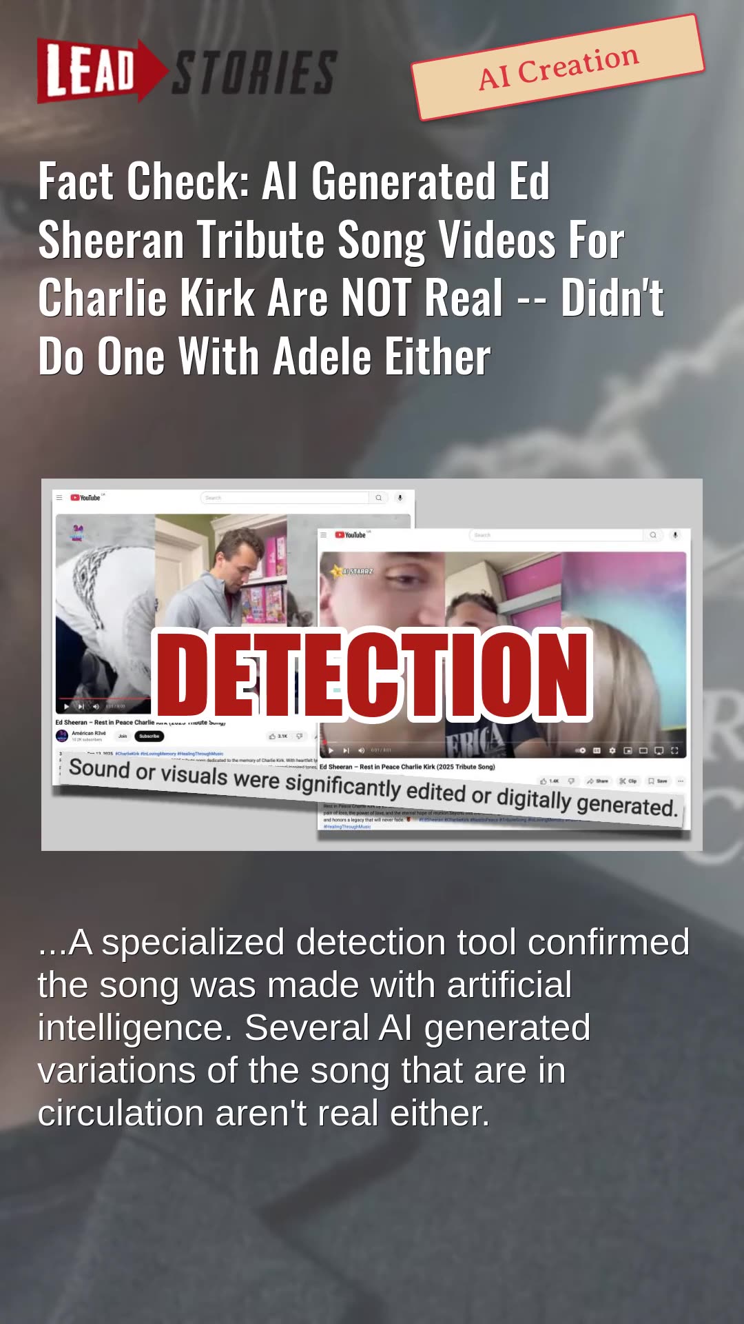 Fact Check: AI Generated Ed Sheeran Tribute Song Videos For Charlie Kirk NOT Real -- No Adele Too