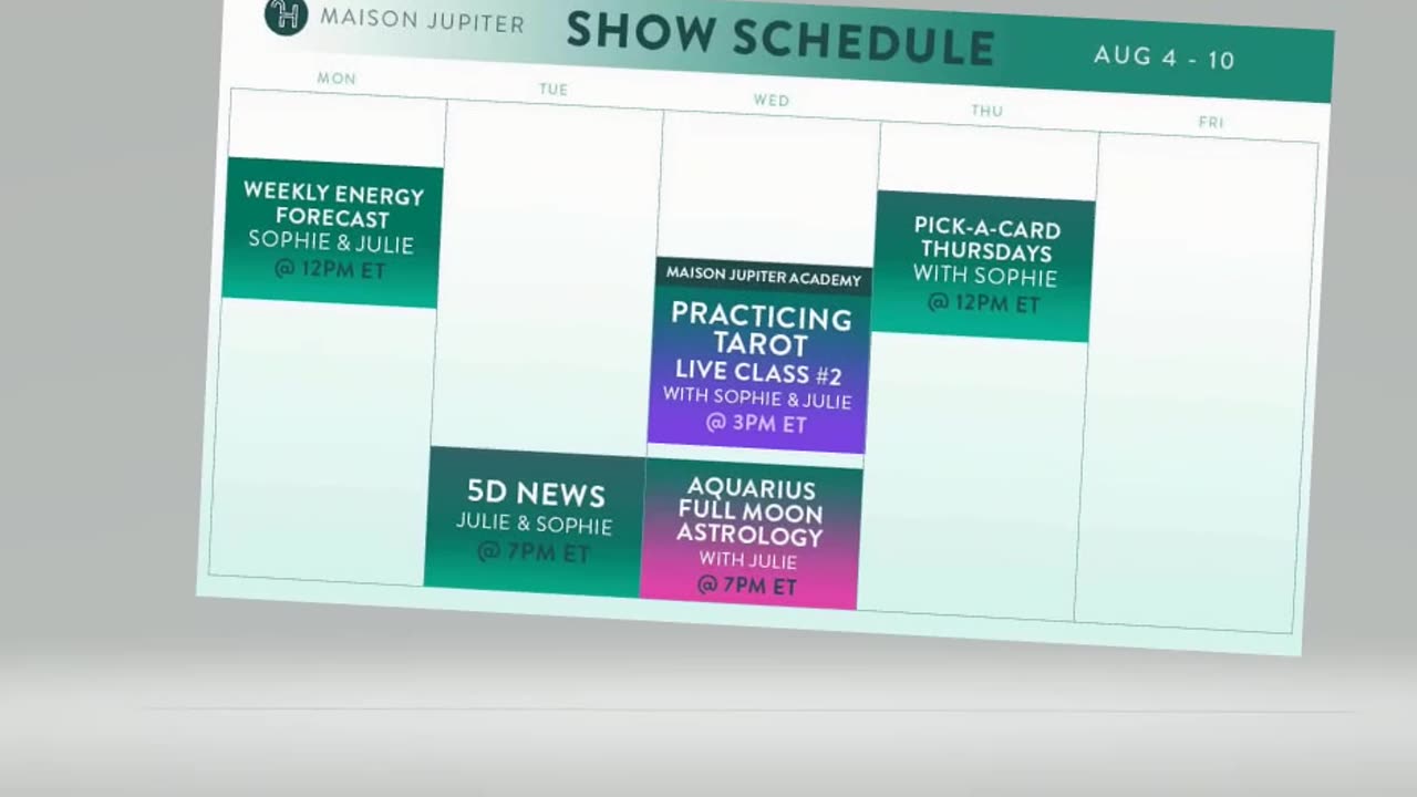 Weekly Schedule on Maison Jupiter with Julie & Sophie