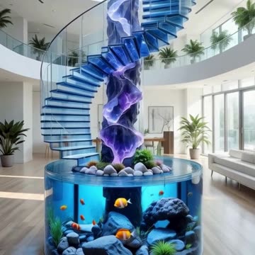 Stunning Spiral Staircase with a Giant Aquarium Below!🐠🏠💎