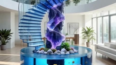 Stunning Spiral Staircase with a Giant Aquarium Below!🐠🏠💎