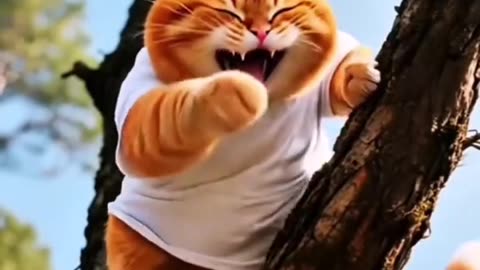 The cat laughs at the lion