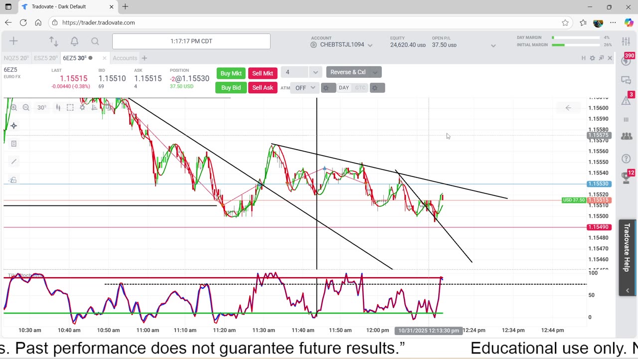 10-31-25 Live Scalp Trading the 6EZ EURO FX - NINJA Arena Futures Paper Trading Account