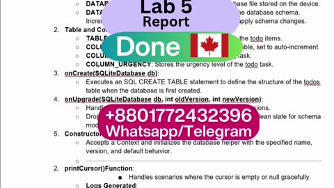 Student Work (lab) | CST2335 Lab 5 Report - Android To-Do with SQLite| Algonquin College