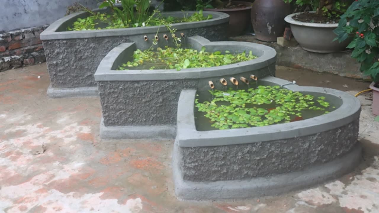 Building 3 in 1 Heart Aquarium with Cement and Brick - DIY Garden Decoration