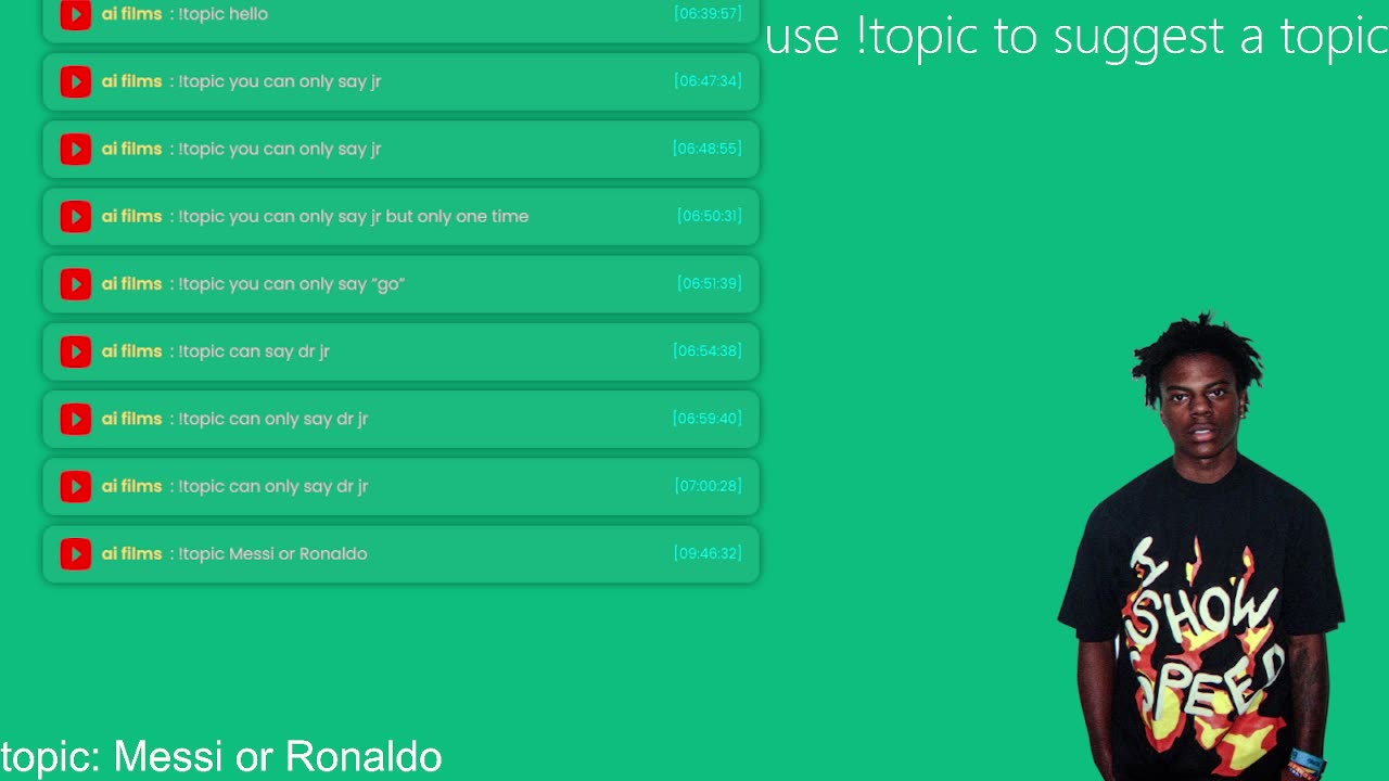 ai ishowsped (use !topic in chat to suggest a topic)