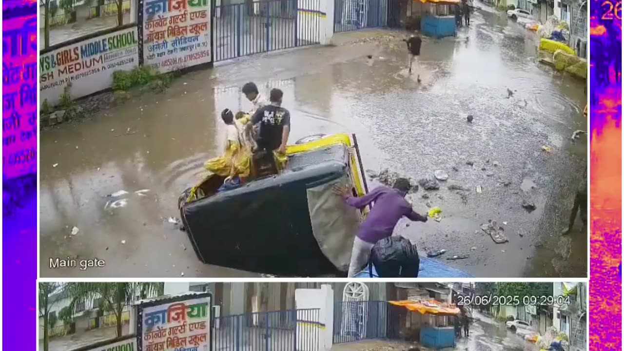 Jabalpur’s ‘Vikas’ Sinks: Auto Overturns in Water-Filled Pothole After First Rain