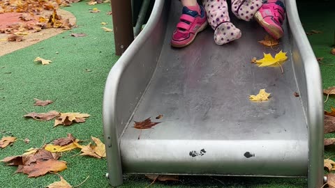 Baby Kayla & Big Sister Kiara Ride the Slide Together | Sibling Playground Fun