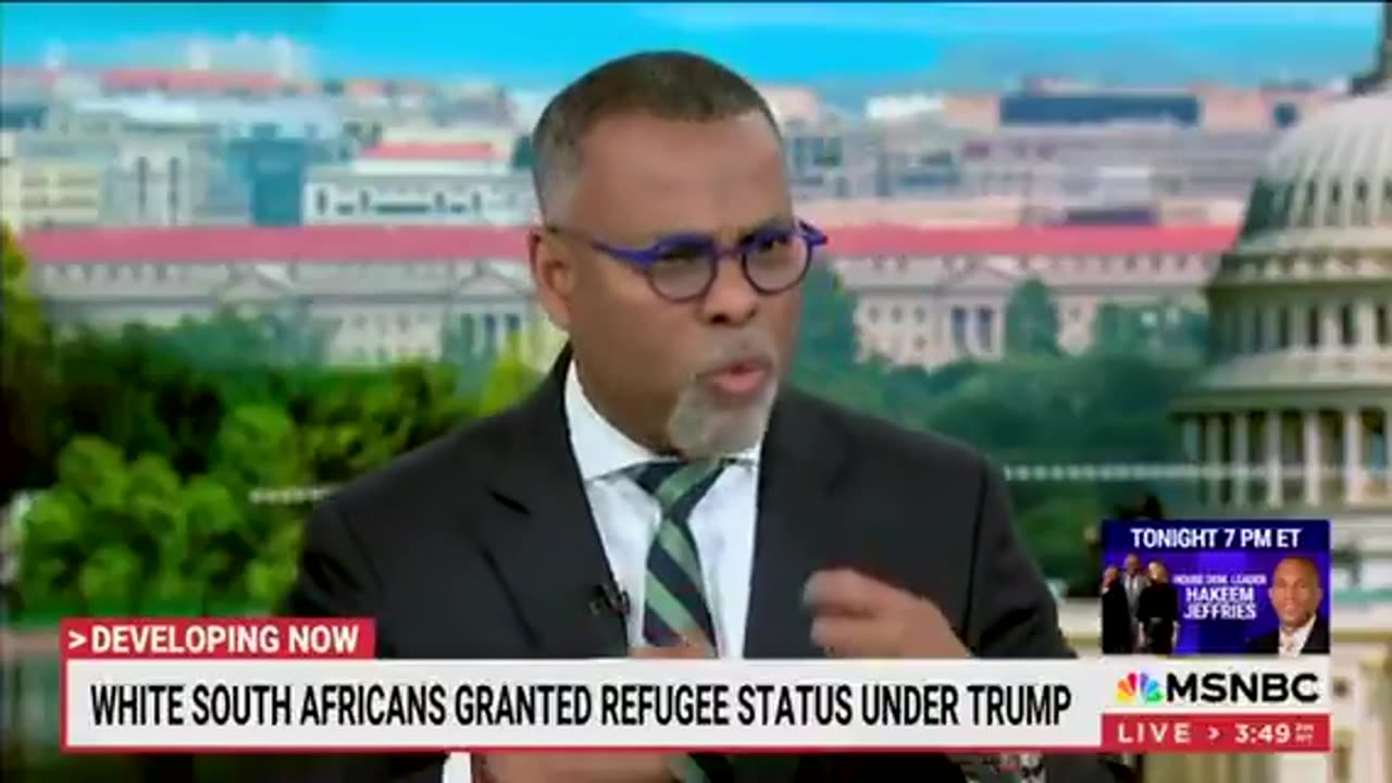 MSNBC has a five-minute struggle session after President Trump granted white South Africans asylum