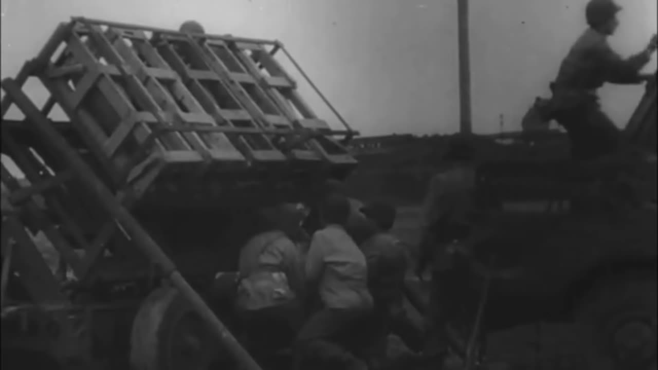 Captured Wurfrahmen 40 rocket launcher turned against its former operators in Germany in April 1945