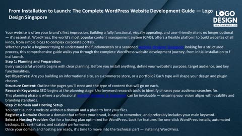 From Installation to Launch: The Complete WordPress Website Development Guide
