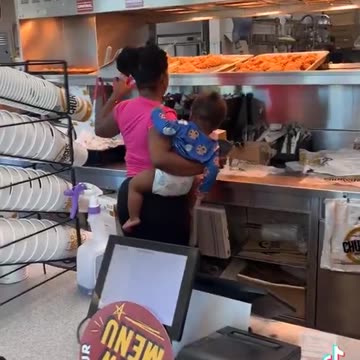 Church’s Chicken woman goes behind the counter with her baby