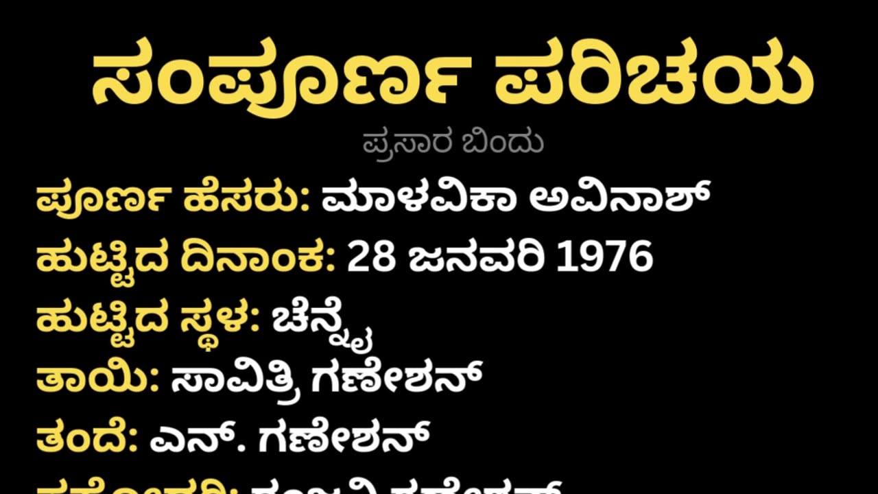 ಮಾಳವಿಕಾ ಅವಿನಾಶ್ ಸಂಪೂರ್ಣ ಪರಿಚಯ