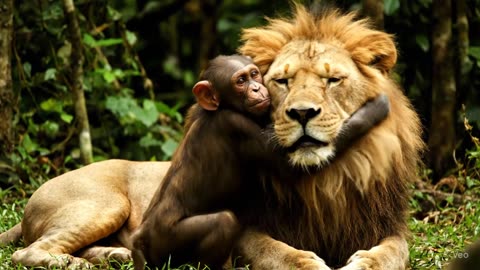 two best friends lion and monkey